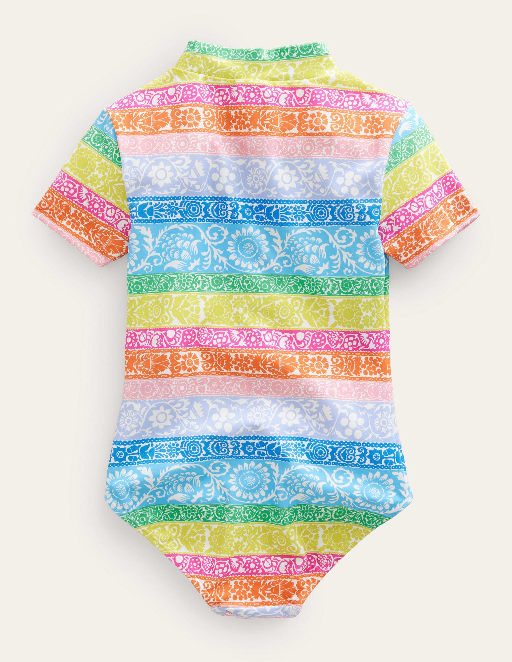 Short-sleeved Swimsuit-Ivory, Multi Wallpaper Stripe-2