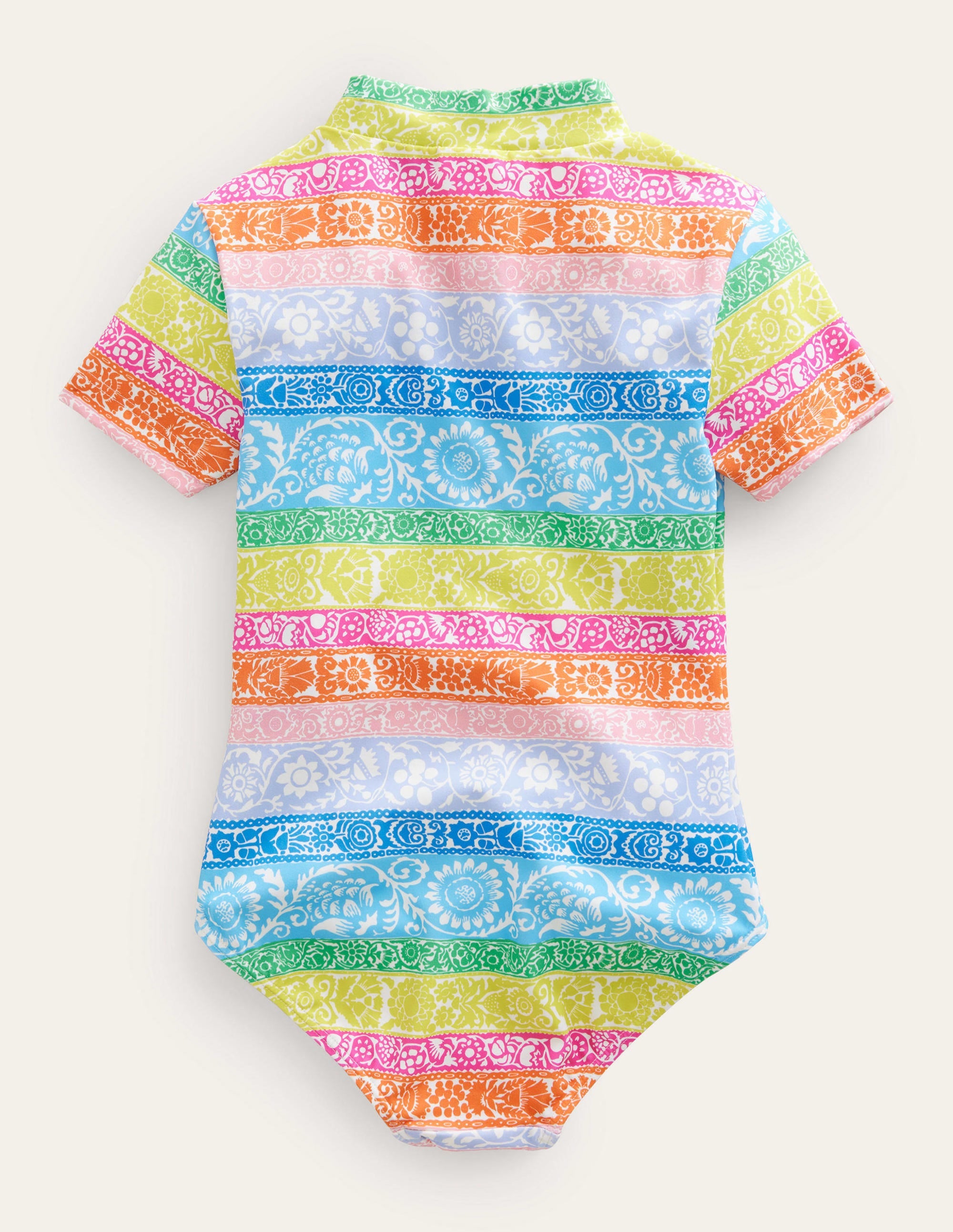 Short-sleeved Swimsuit-Ivory, Multi Wallpaper Stripe - Image 2