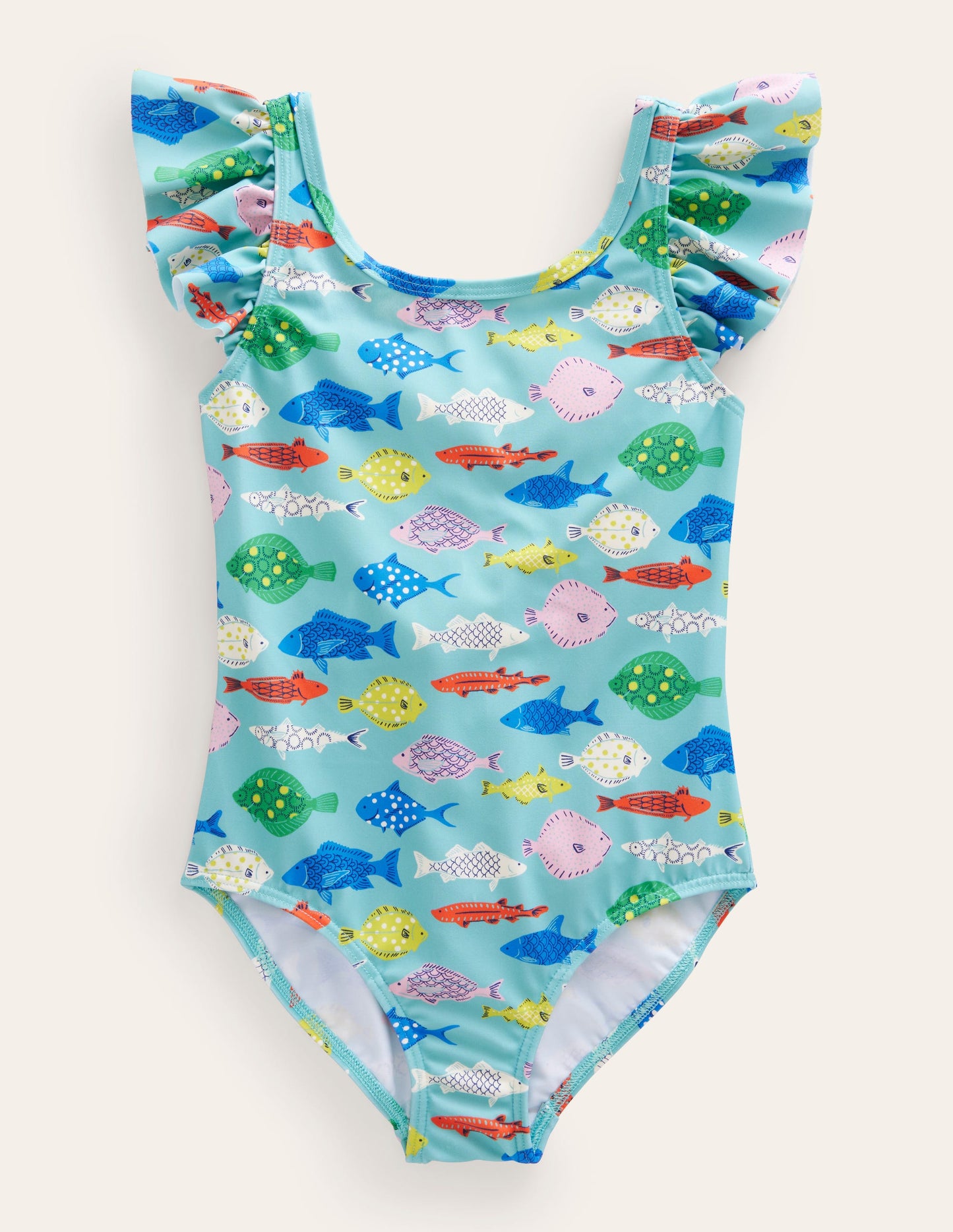 Flutter Sleeve Swimsuit-Aqua Sea Multi Fish
