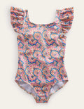 Flutter Sleeve Swimsuit-Lupin Peach Sorbet Paisley