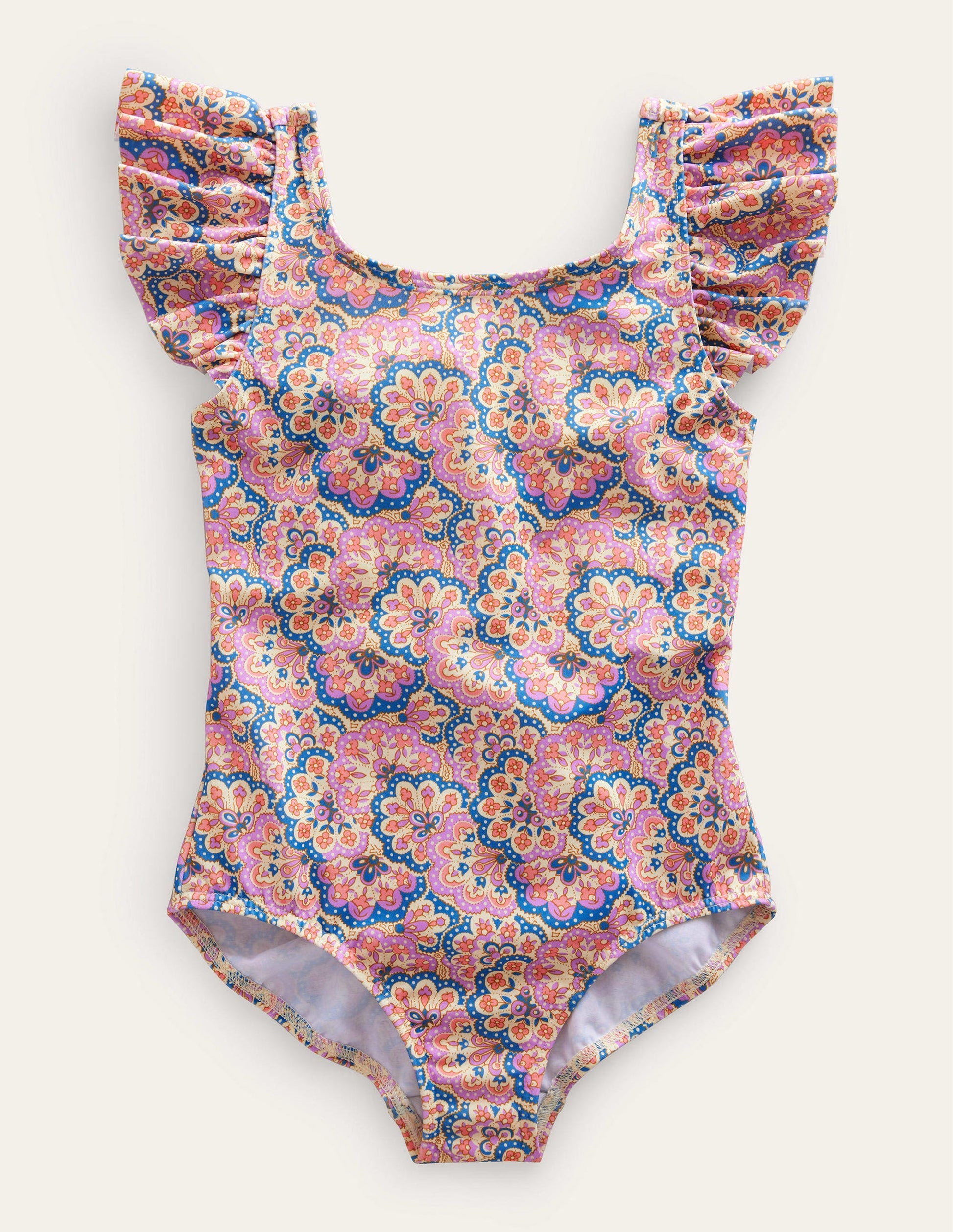 Flutter Sleeve Swimsuit-Lupin Peach Sorbet Paisley-1