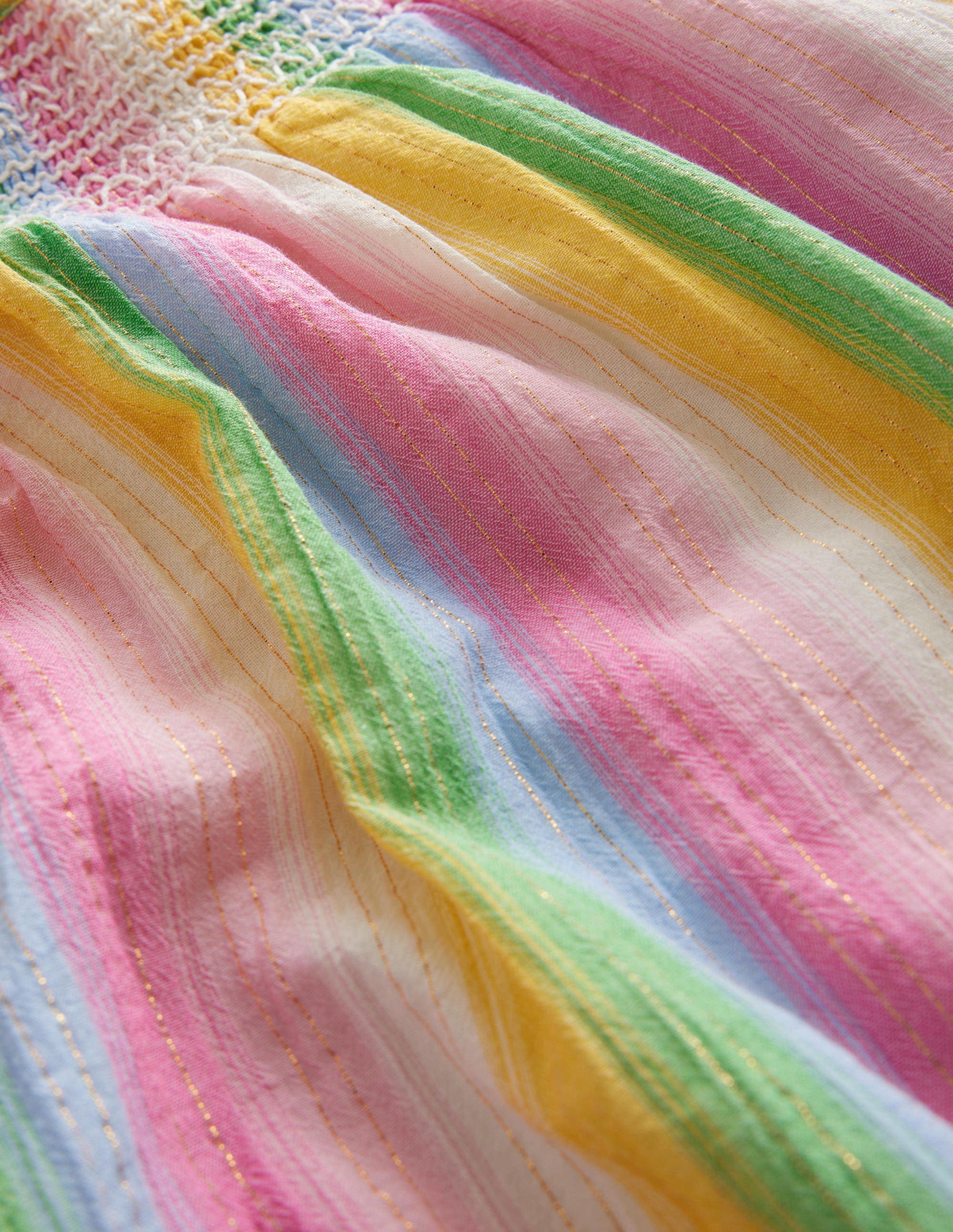 Woven Smocked Top-Rainbow Gradient Stripe - Image 3