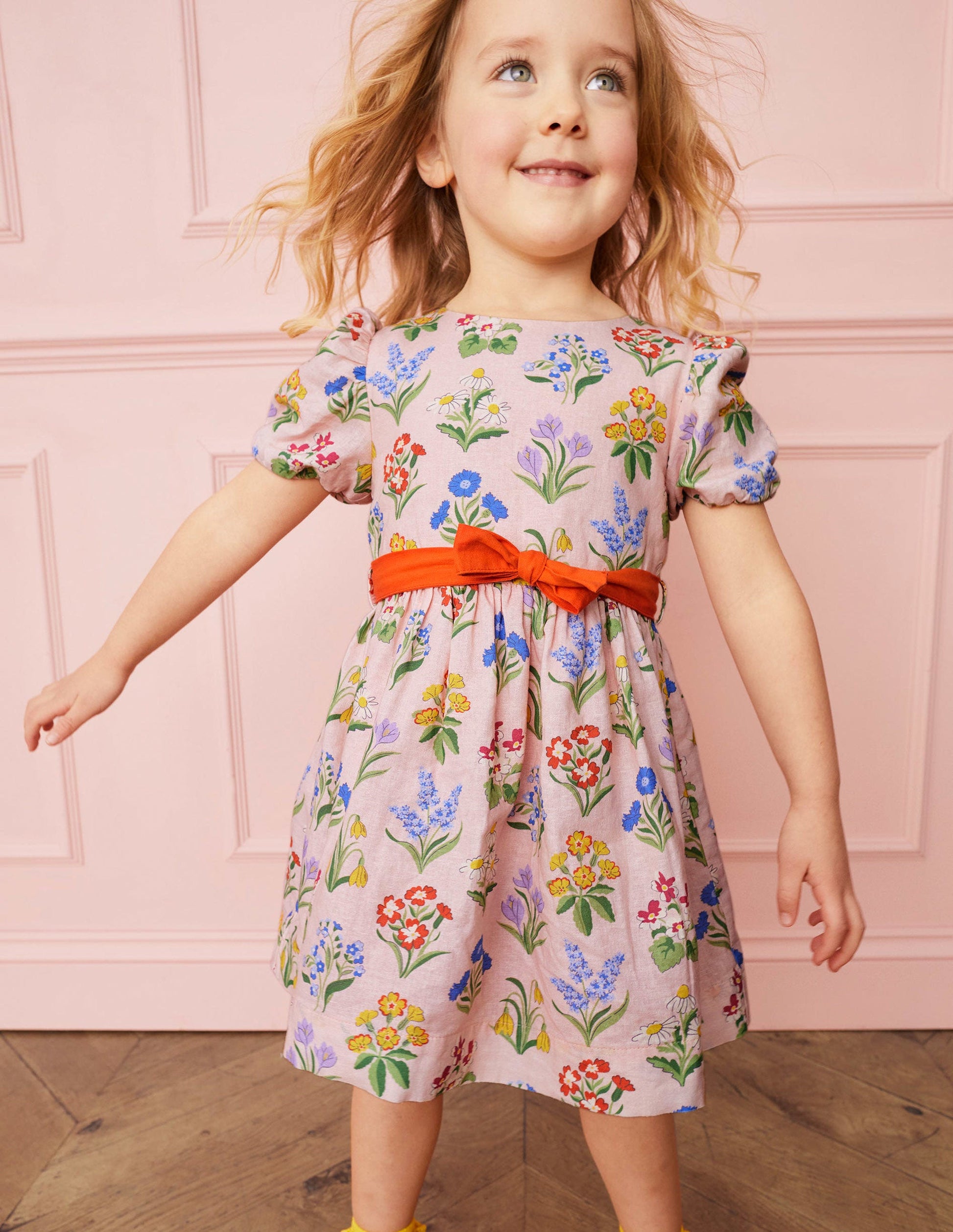 Cotton Linen Vintage Dress-Dusty Pink Flowers-4