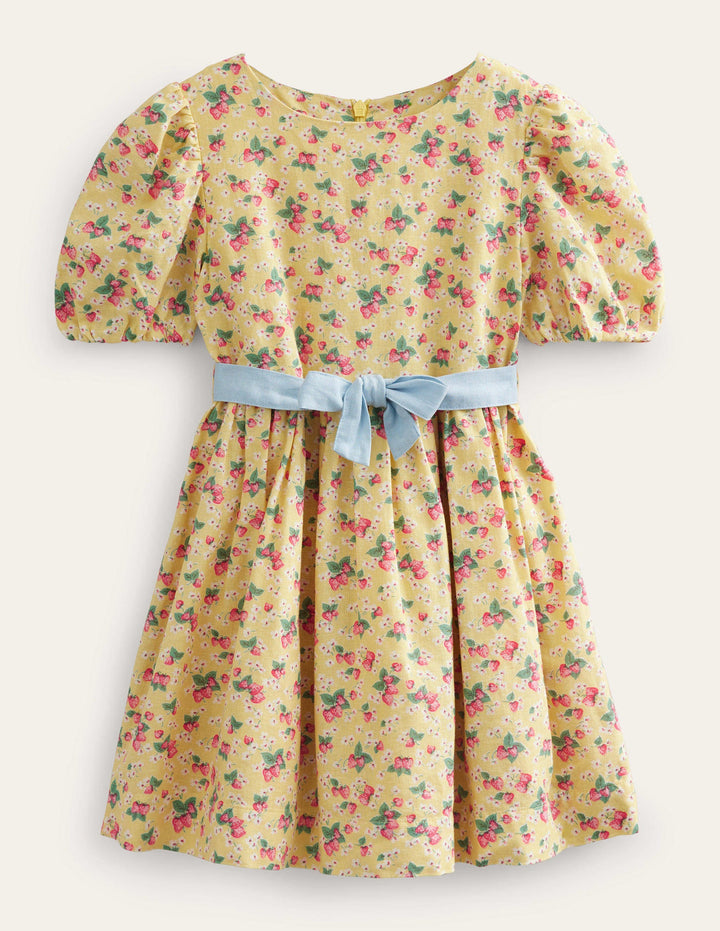 Cotton Linen Vintage Dress-Buttercup Strawberry Ditsy