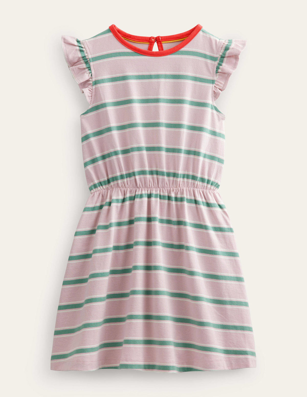 Frill Sleeve Jersey Dress-French Pink/Csarite Green-1