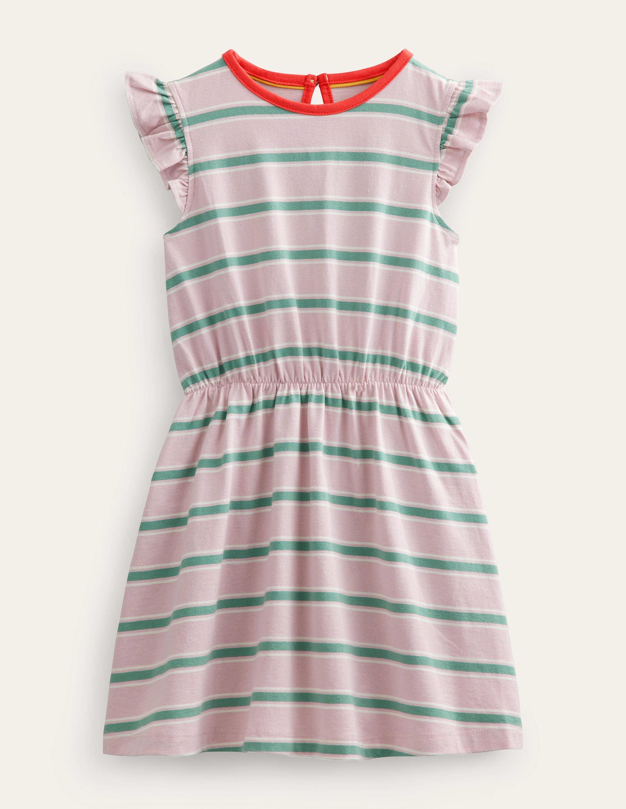 Frill Sleeve Jersey Dress-French Pink/Csarite Green - Image 1