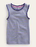 Ribbed Lace Trim Vest-Ivory/Starboard Blue