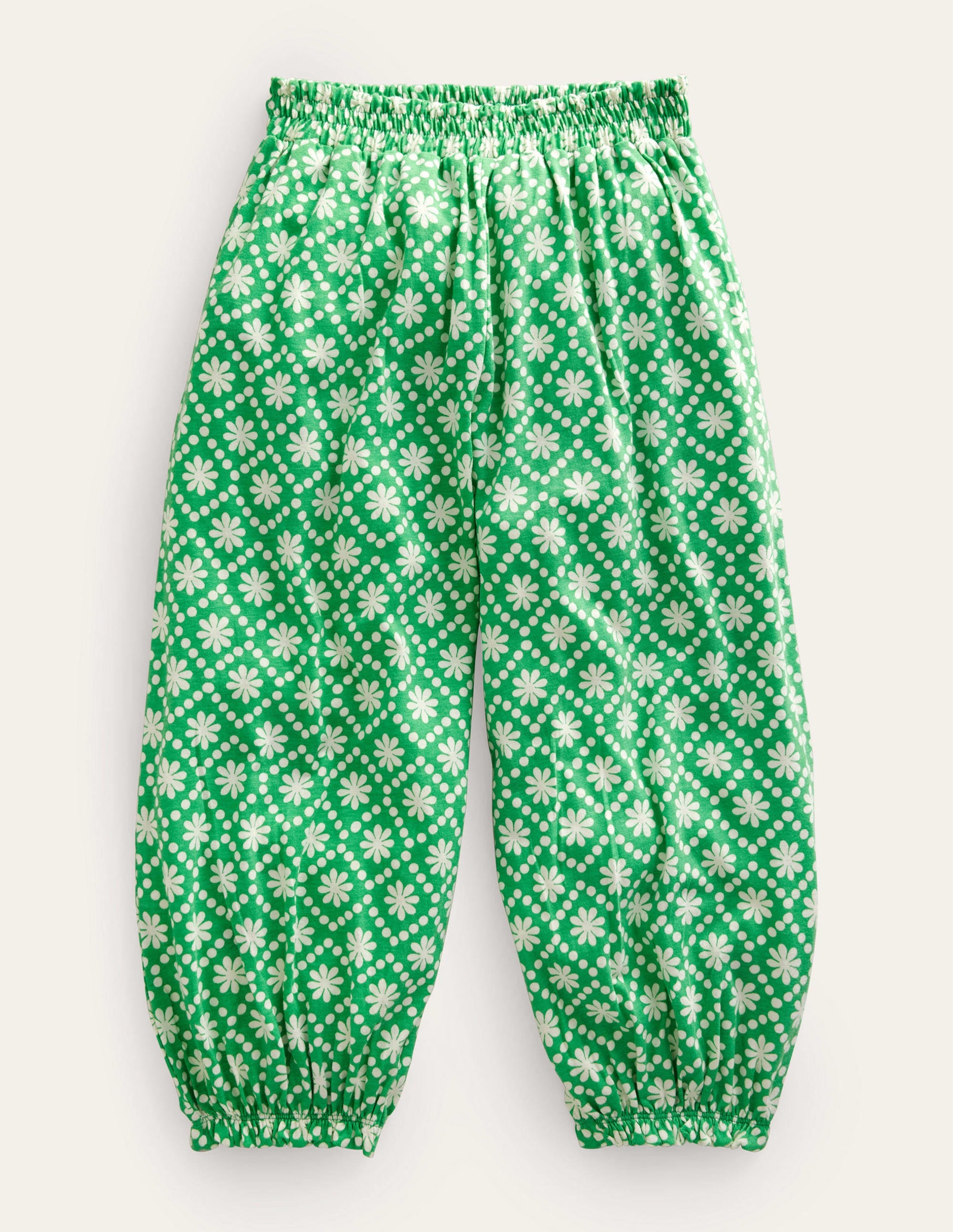 Jersey Harem Trousers-School Green Daisies - Image 1