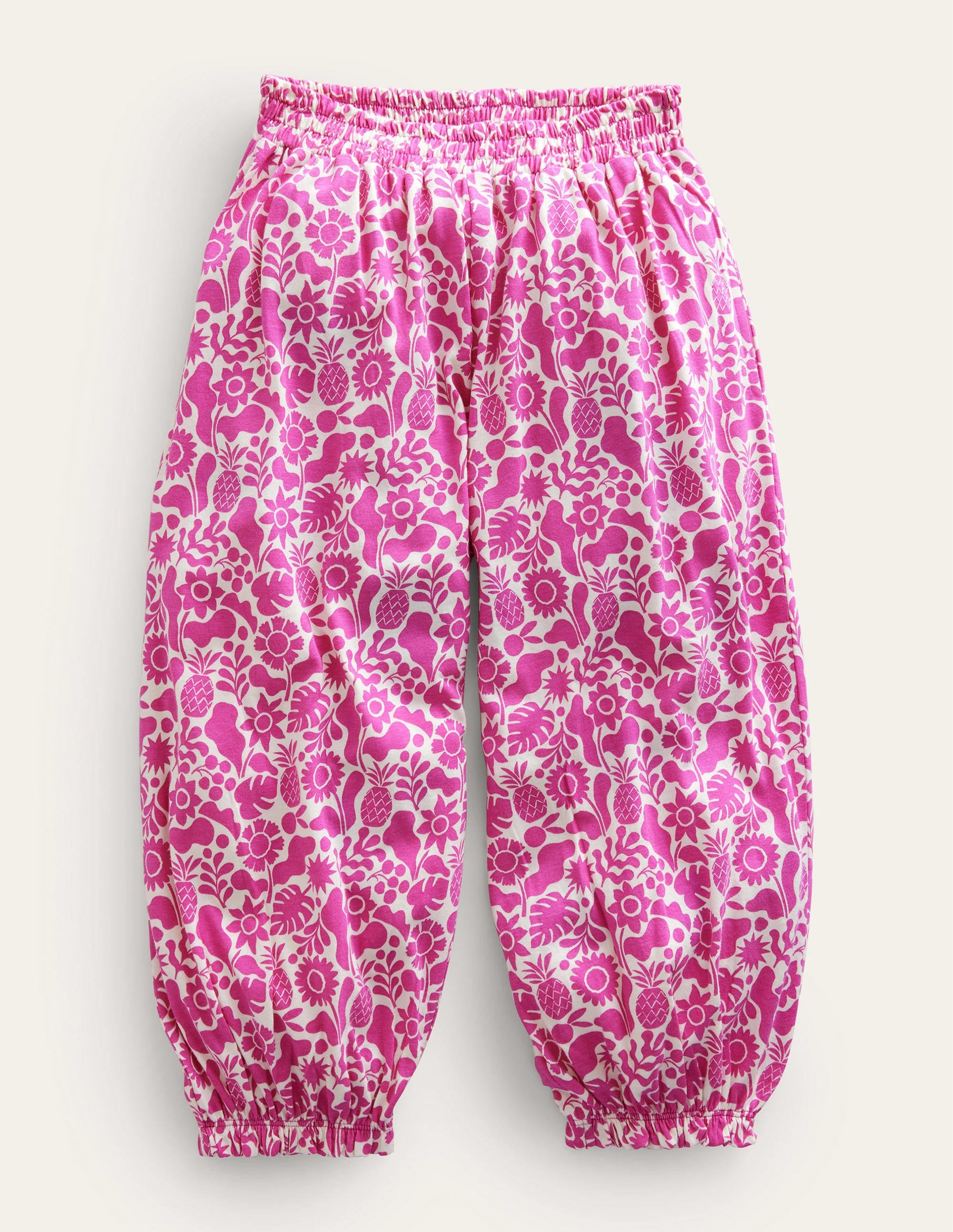 Jersey Harem Trousers-Amazing Pink Holiday Floral - Image 1
