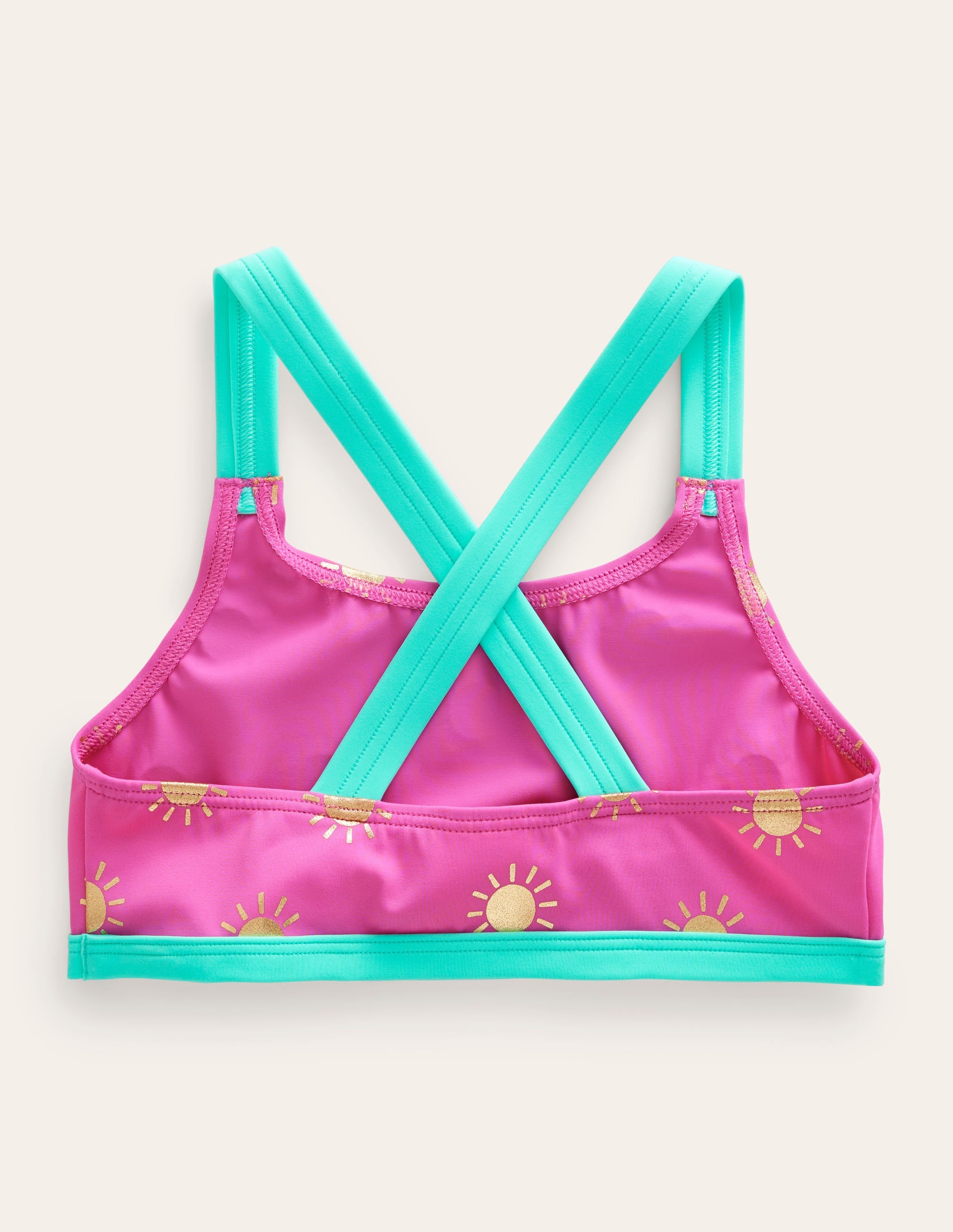 Cross Back Bikini Top-Tickled Pink Gold Foil Suns - Image 2