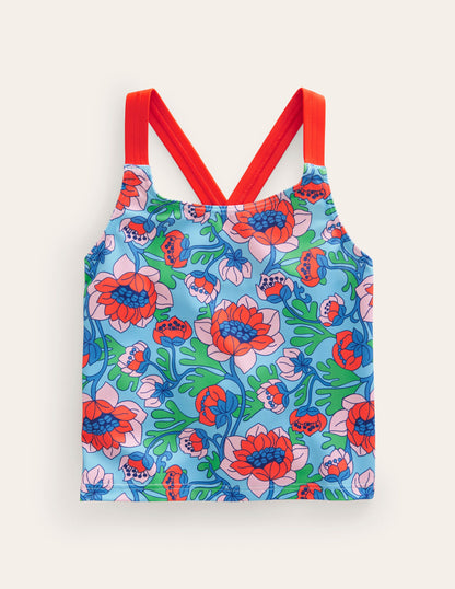 Cross Back Tankini Top-Red Poppy Spring Time Floral-1