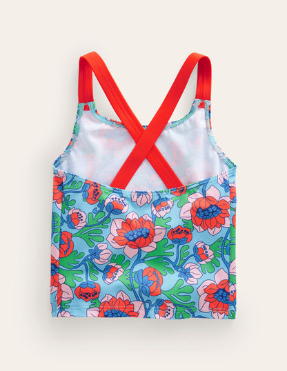 Cross Back Tankini Top-Red Poppy Spring Time Floral-2
