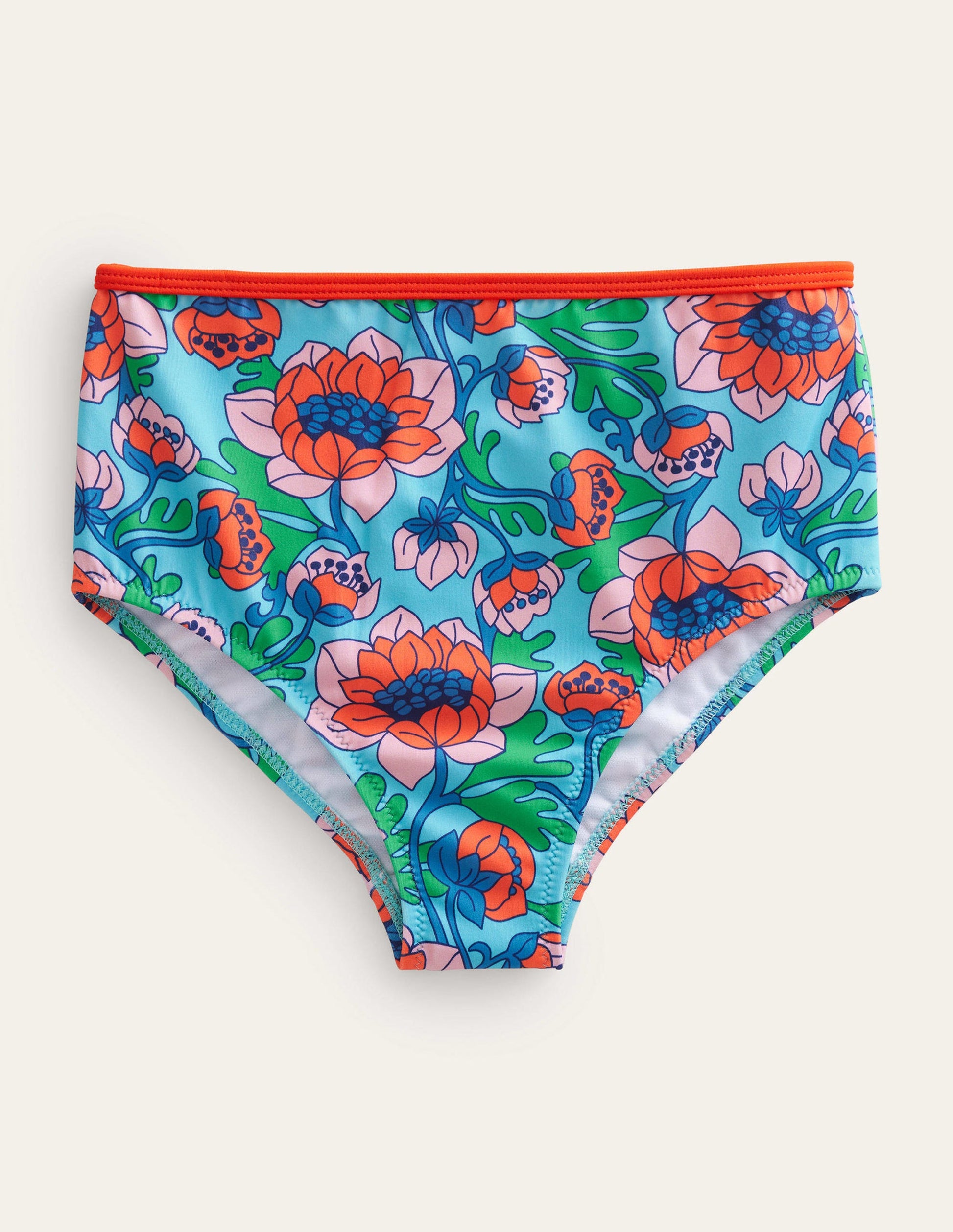 High Waisted Bikini Bottoms-Red Poppy Spring Time Floral-1