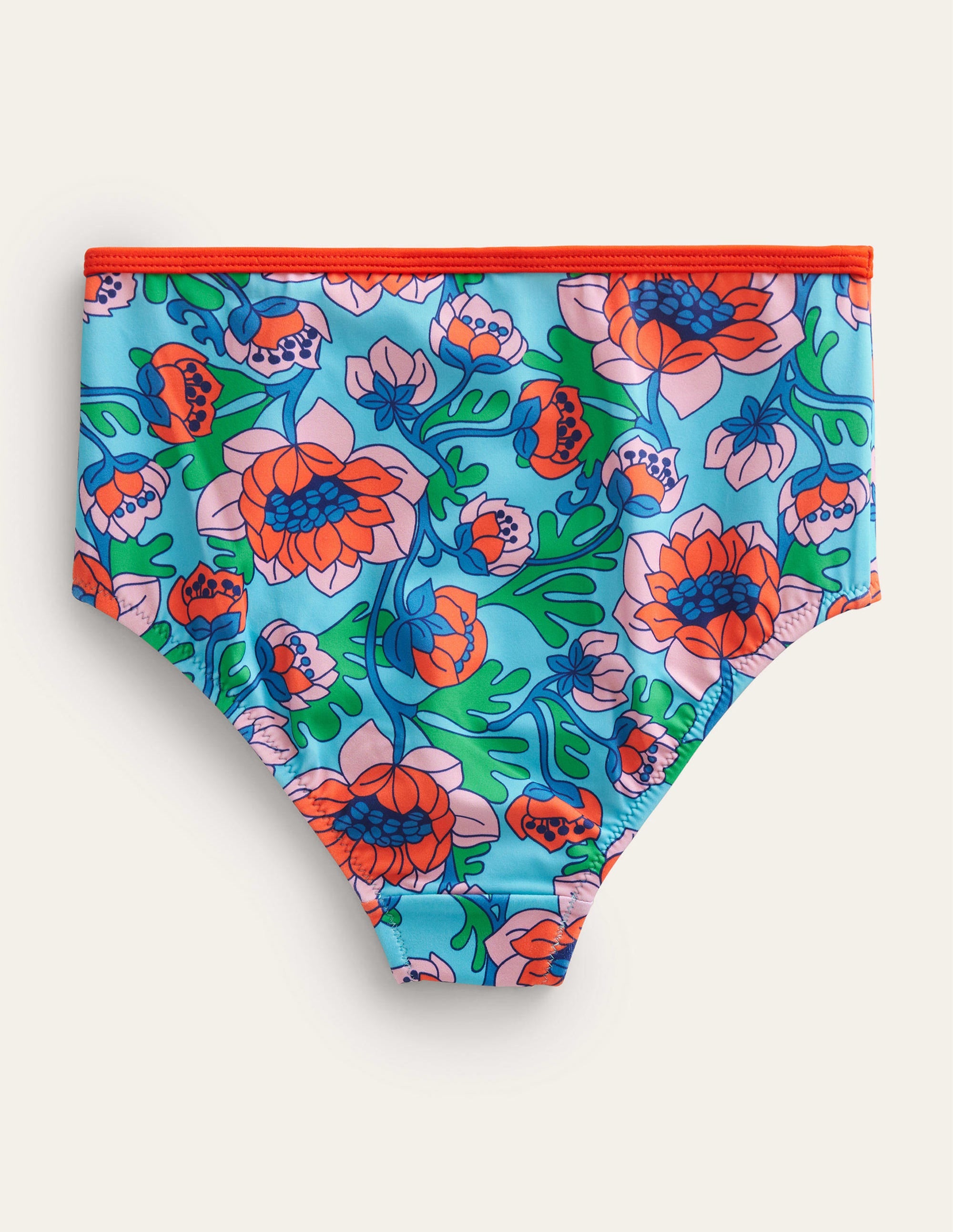 High Waisted Bikini Bottoms-Red Poppy Spring Time Floral - Image 2