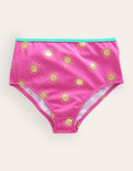High Waisted Bikini Bottoms-Tickled Pink Gold Foil Suns