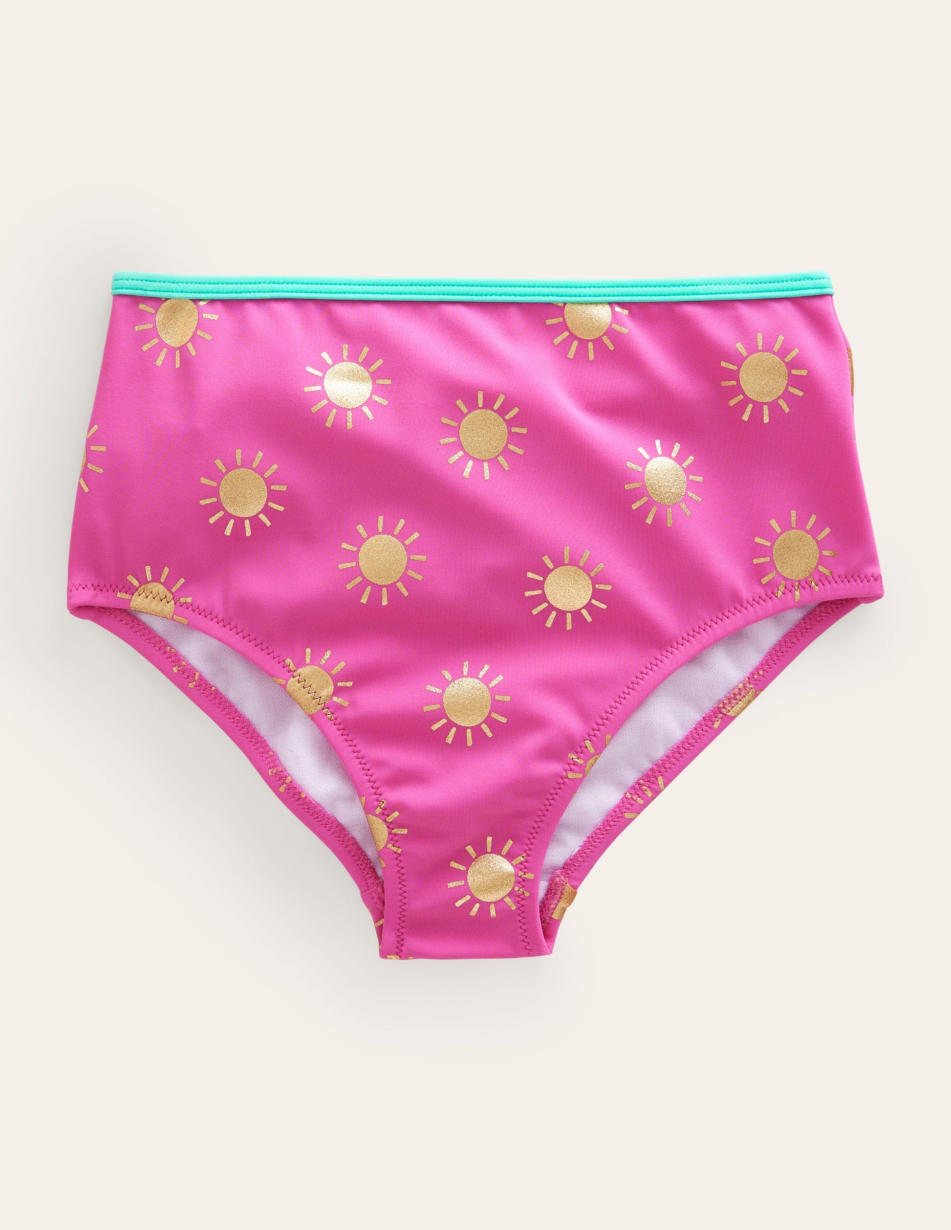 High Waisted Bikini Bottoms-Tickled Pink Gold Foil Suns-1