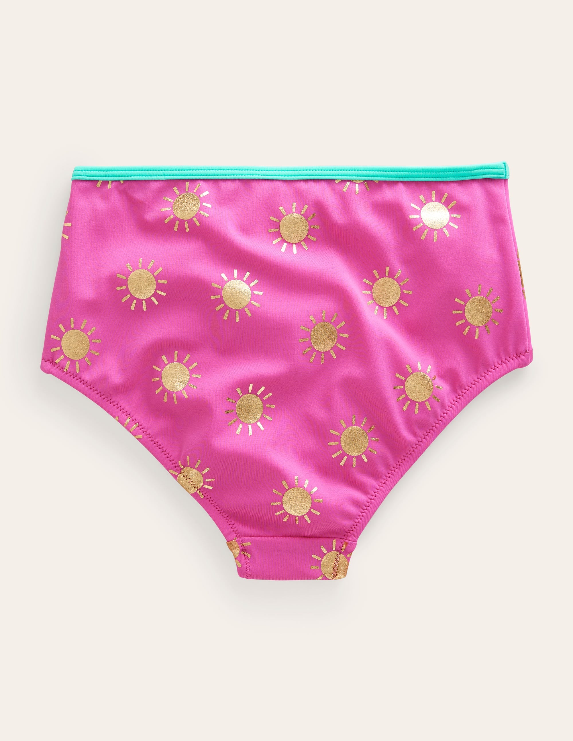 High Waisted Bikini Bottoms-Tickled Pink Gold Foil Suns - Image 2