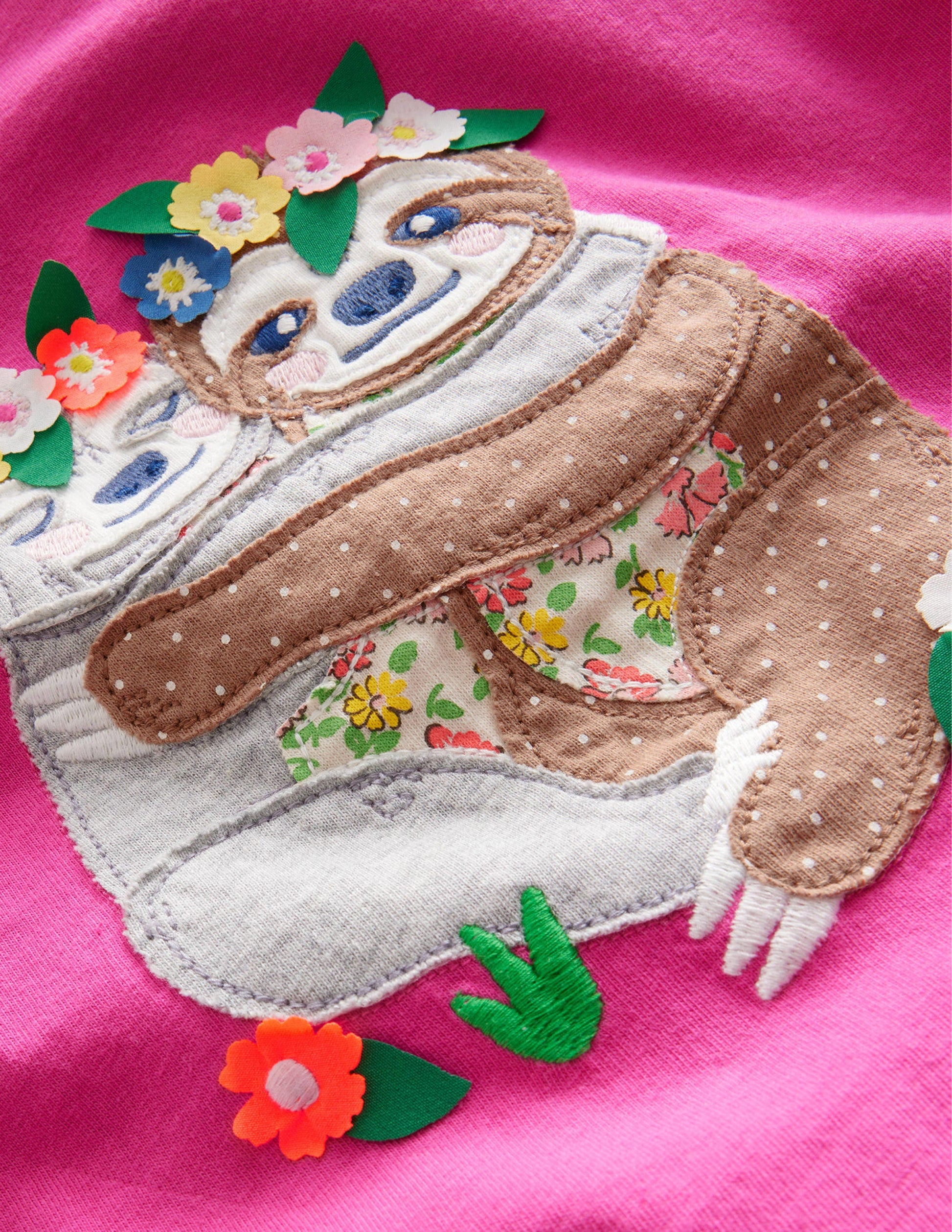 Puff Sleeve Appliqué T-shirt-Tickled Pink Sloths-3