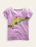 Puff Sleeve Appliqué T-shirt-Lupin Purple/Ivory Leopards