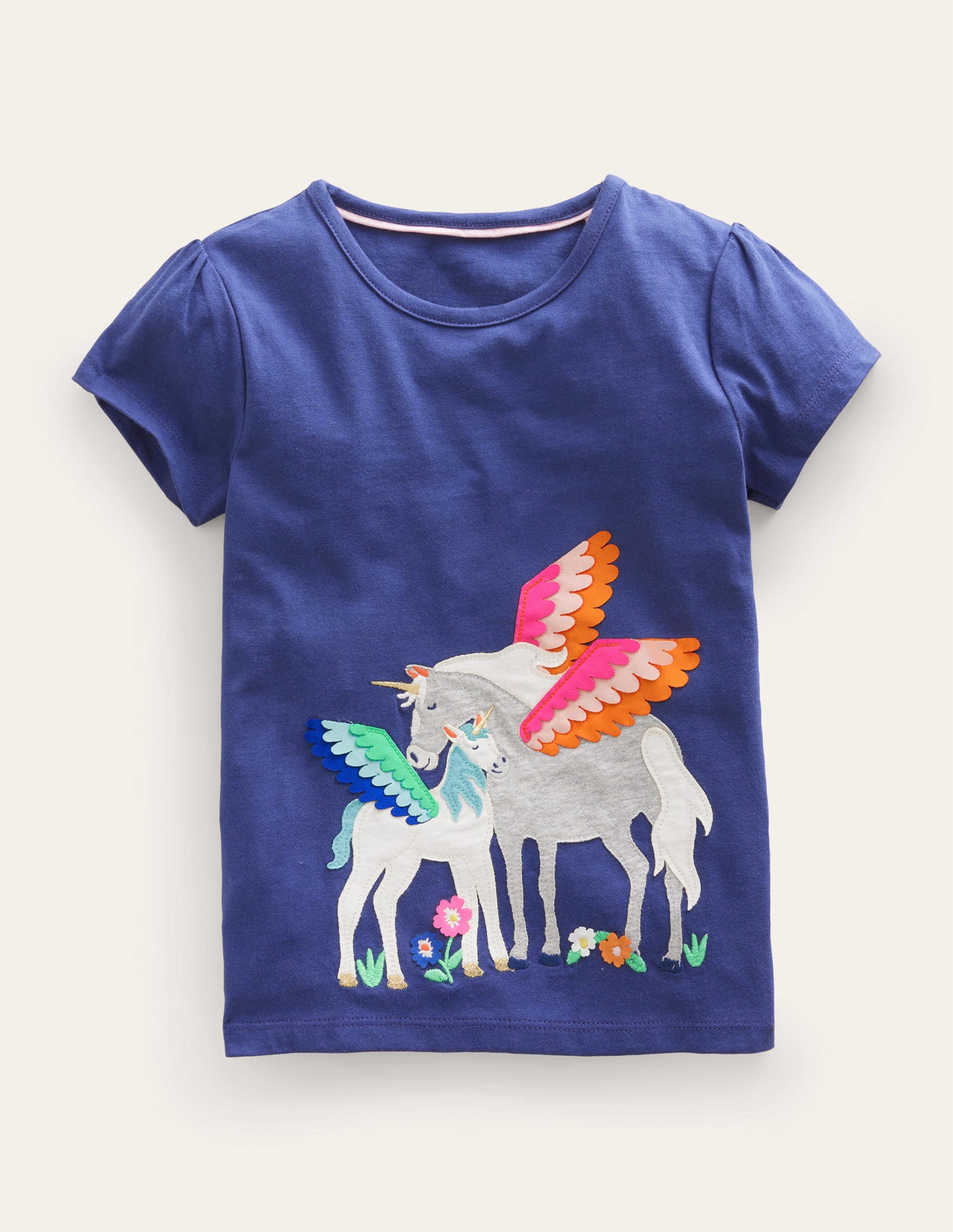 Puff Sleeve Appliqué T-shirt-Soft Starboard Unicorns - Image 1