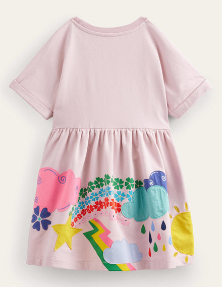 Appliqué Jersey Sweat Dress-French Pink Weather