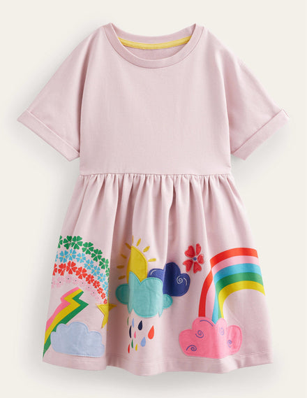 Appliqué Jersey Sweat Dress-French Pink Weather