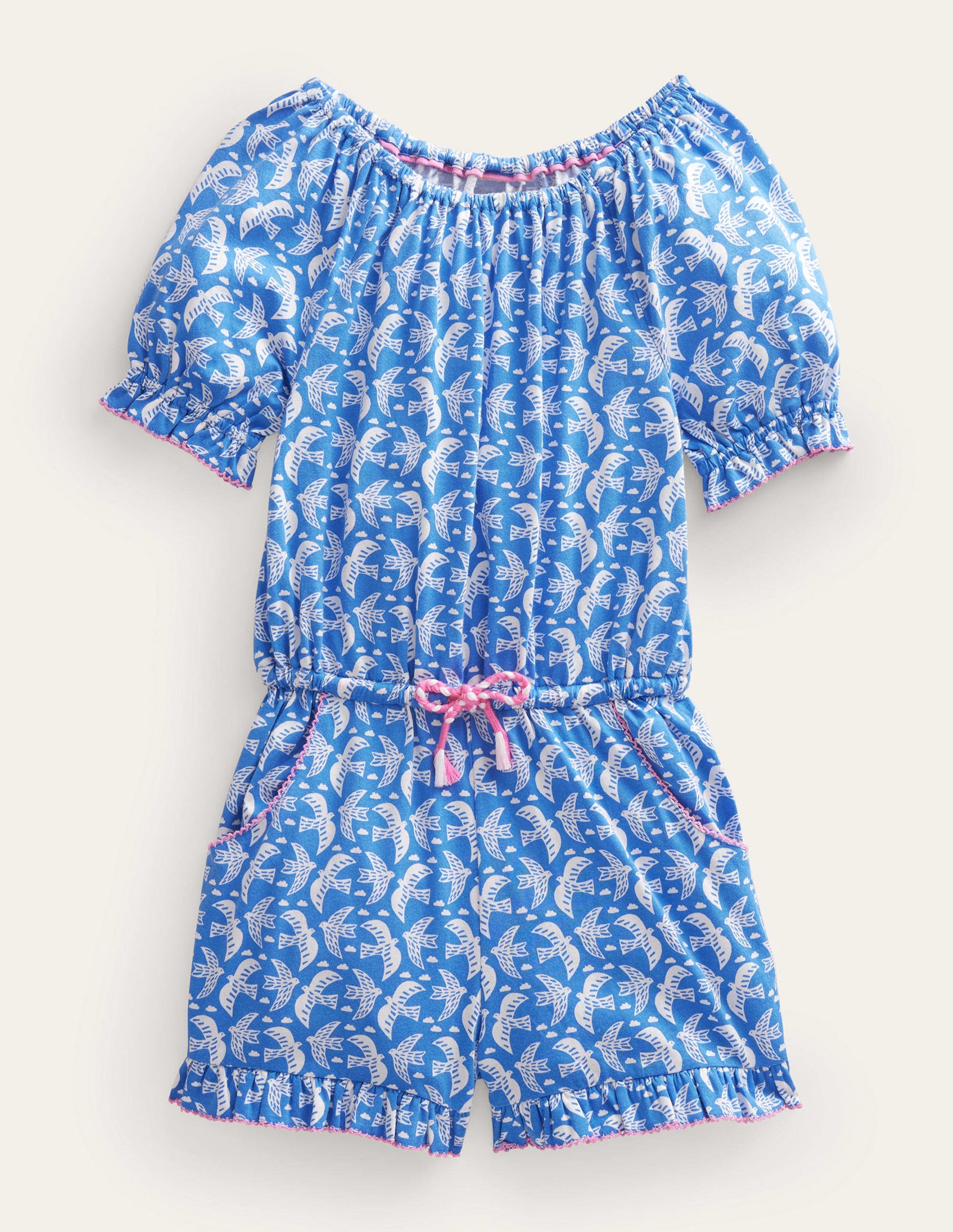 Printed Jersey Playsuit-Cabana Blue Birds-1