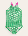 Loop Back Swimsuit-Ivory School Green Daisy Dot