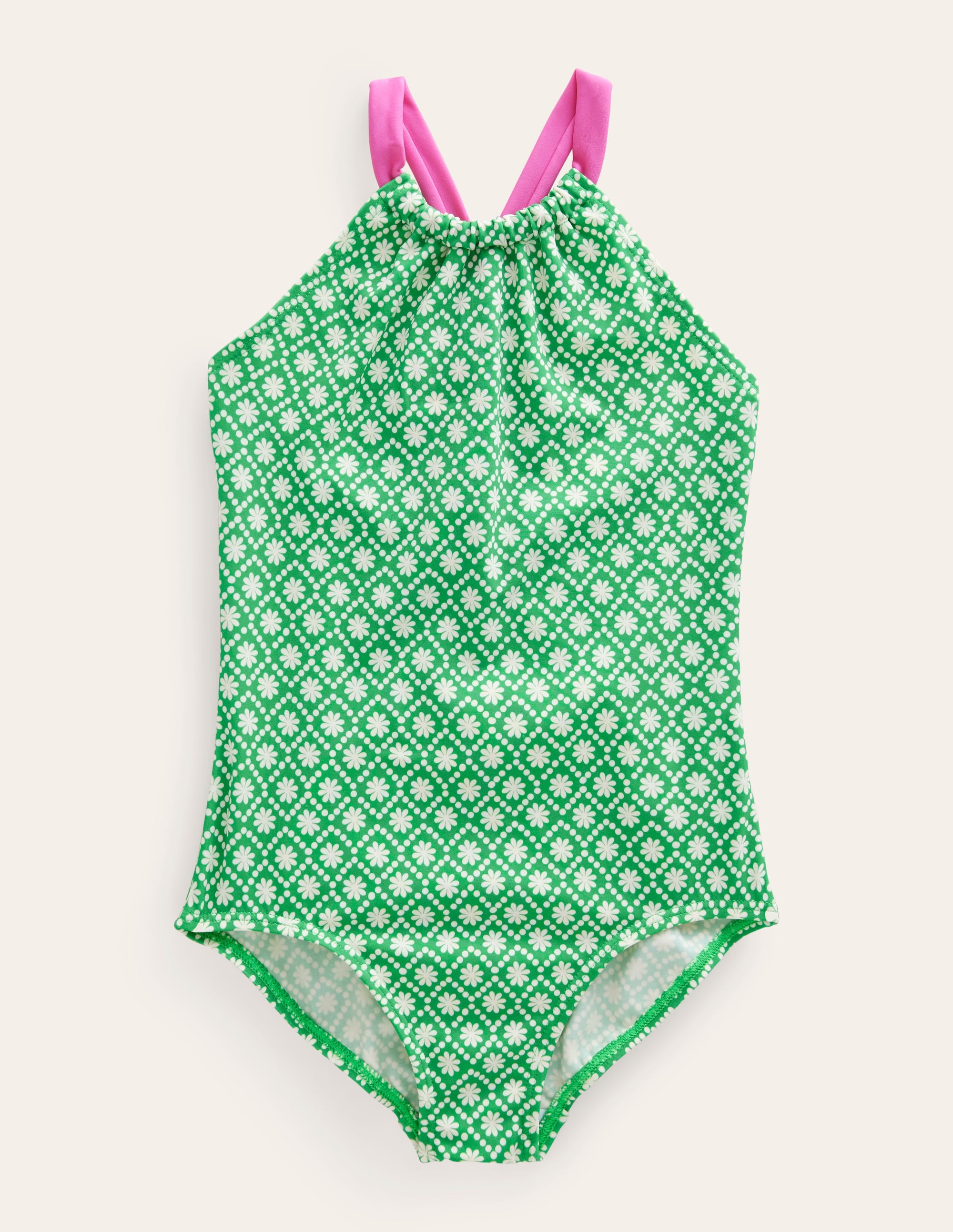 Loop Back Swimsuit-Ivory School Green Daisy Dot - Image 1