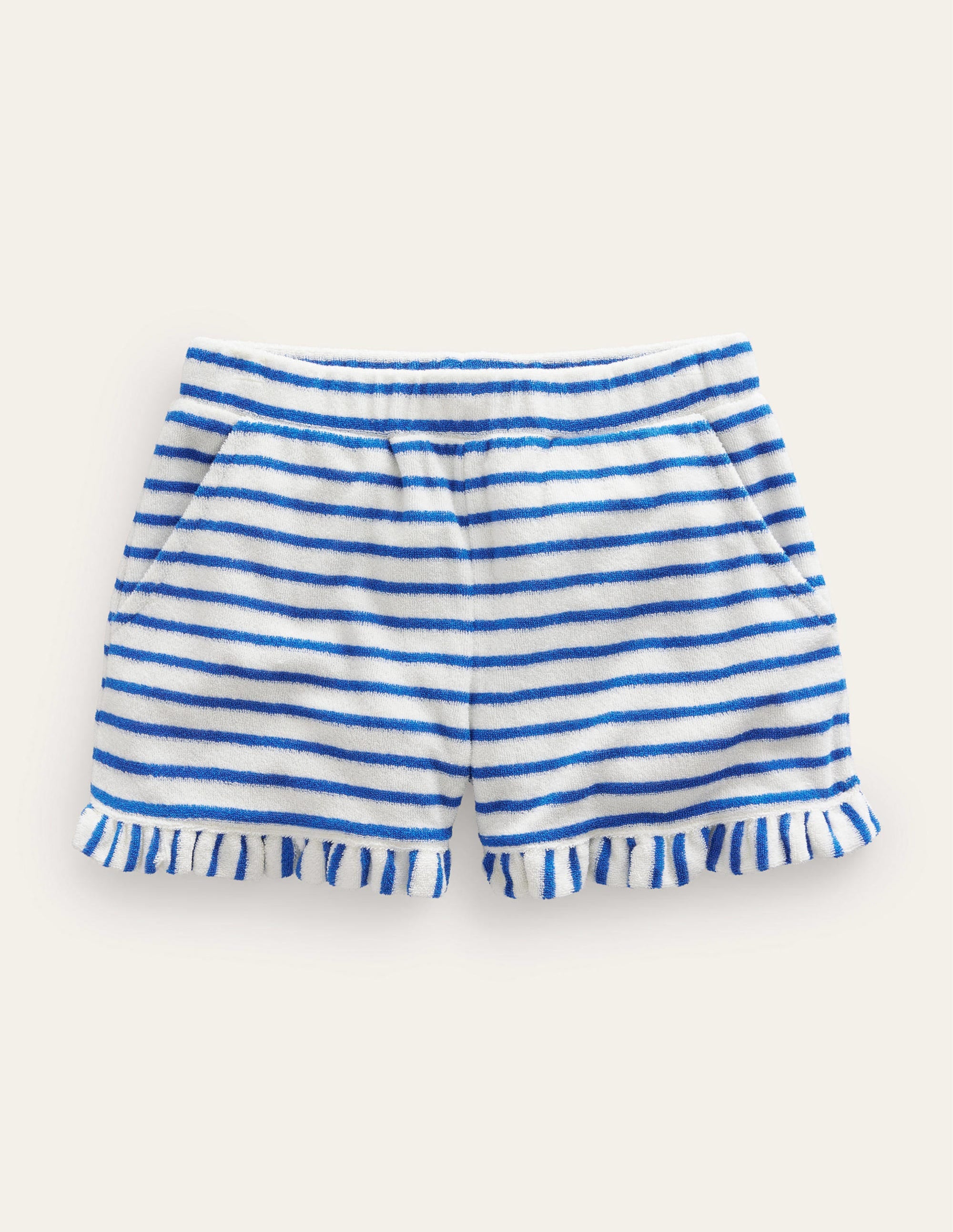 Frill Hem Towelling Shorts-Cabana Blue/Ivory - Image 1