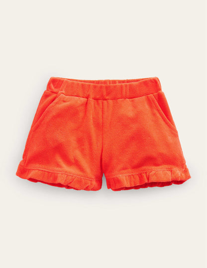Frill Hem Towelling Shorts-Mandarin Orange-3