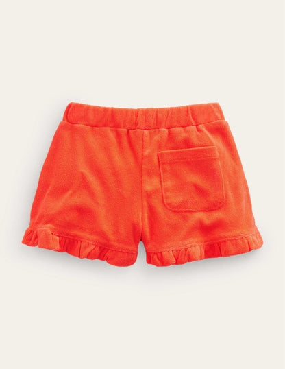 Frill Hem Towelling Shorts-Mandarin Orange-4