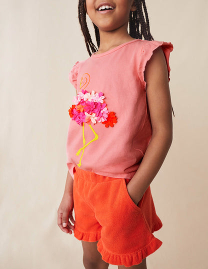Frill Hem Towelling Shorts-Mandarin Orange-1