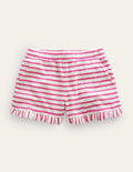 Frill Hem Towelling Shorts-Tickled Pink/Ivory