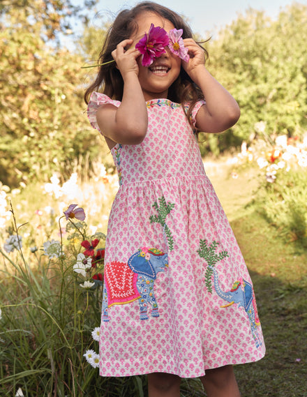 Appliqué Woven Dress-Plum Blossom Woodblock