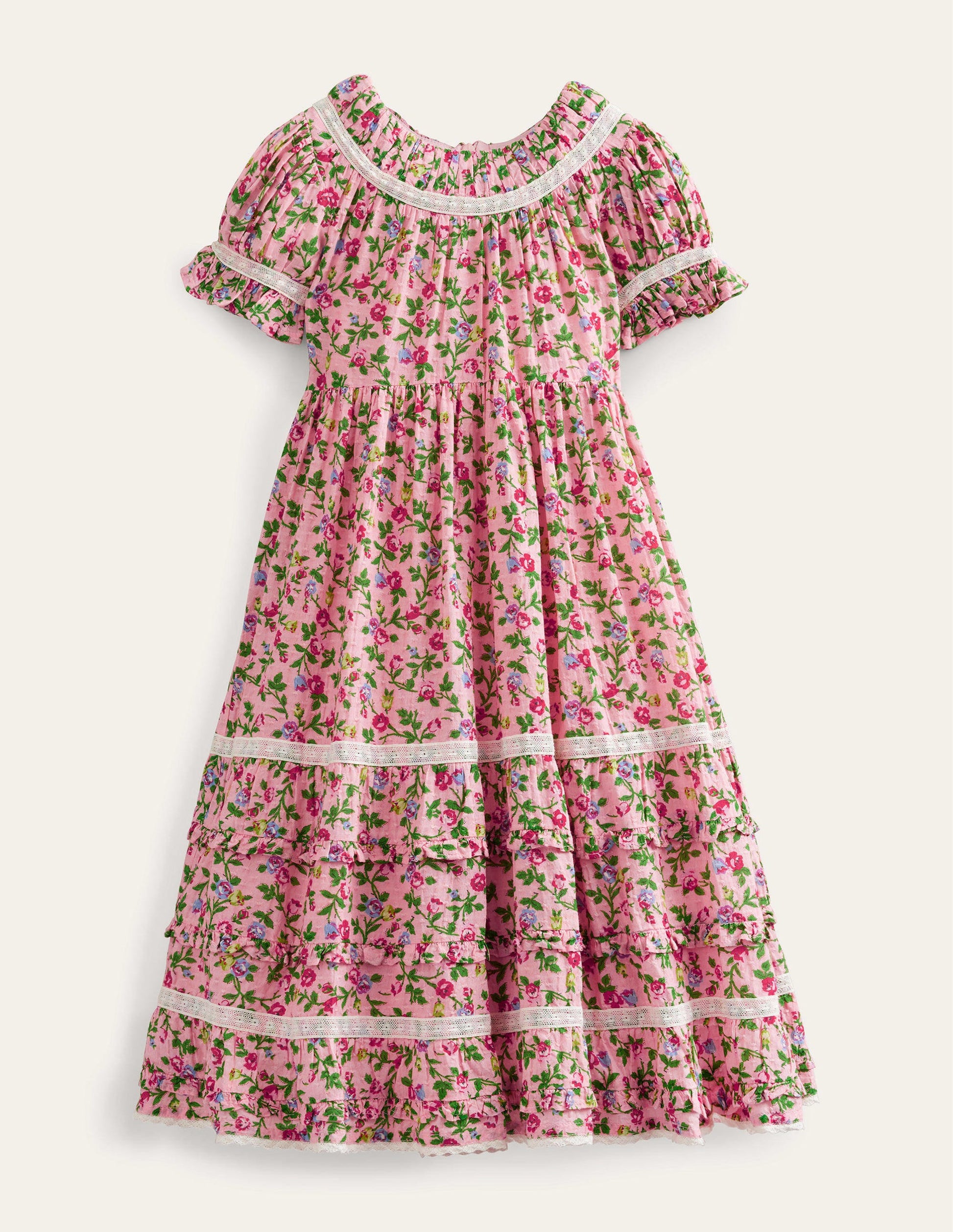 Printed Lace Trim Party Dress-Rambling Rose Pink-1