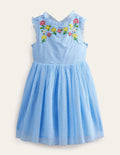 Embroidered Cross-Back Dress-Whisper Blue
