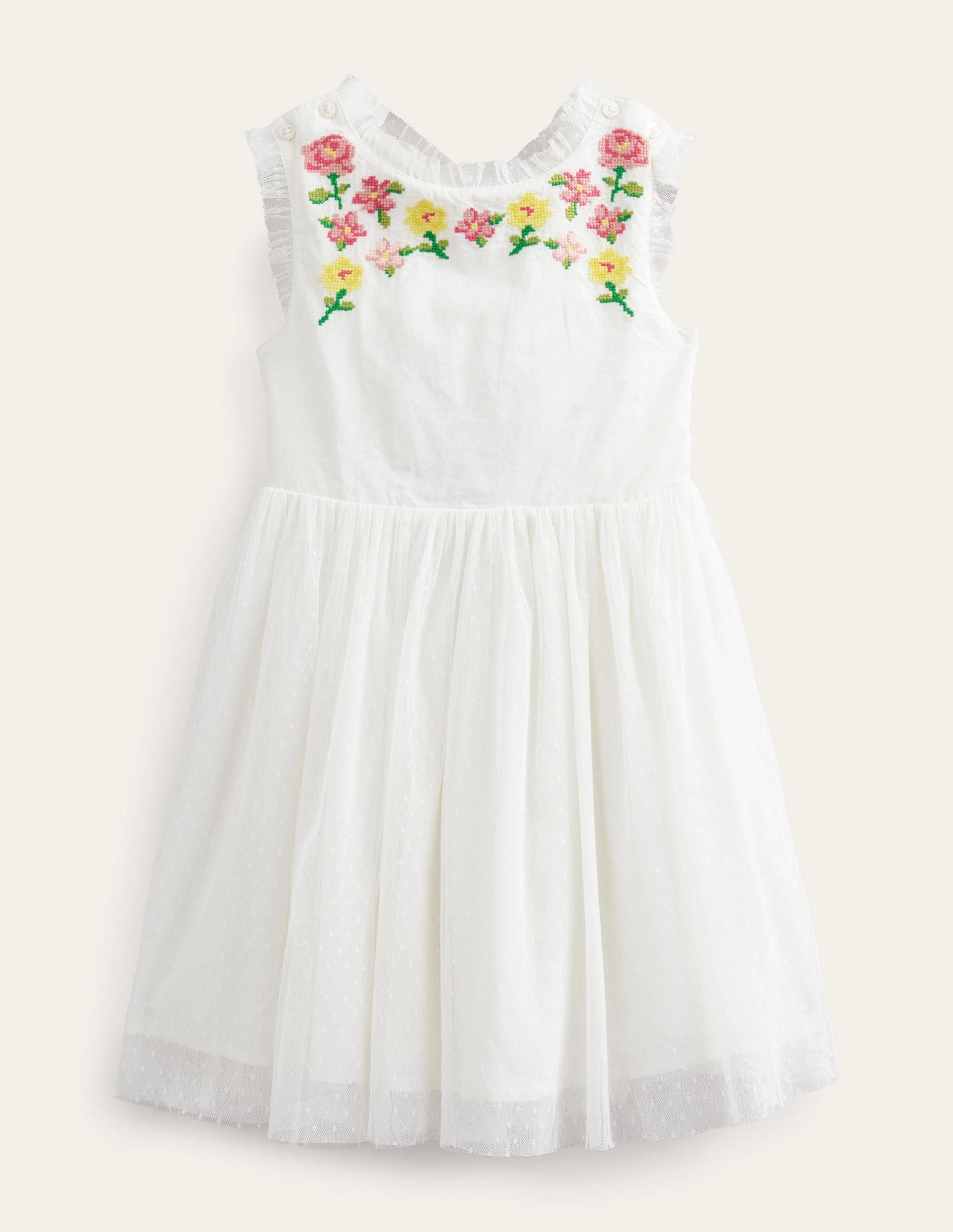 Embroidered Cross-Back Dress-Ivory - Image 1