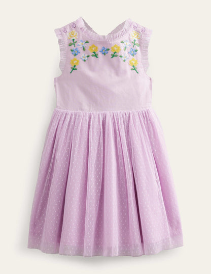 Embroidered Cross-Back Dress-Pale Purple