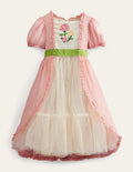 Puff Sleeve Embroidered Dress-Provence Dusty Pink