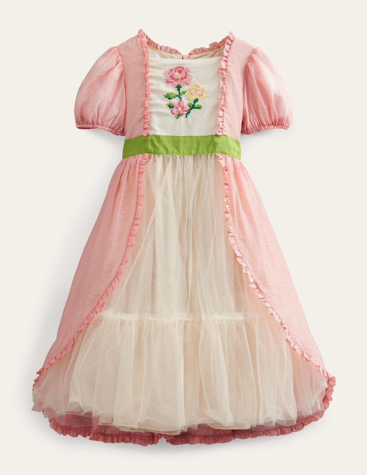 Puff Sleeve Embroidered Dress-Provence Dusty Pink - Image 1