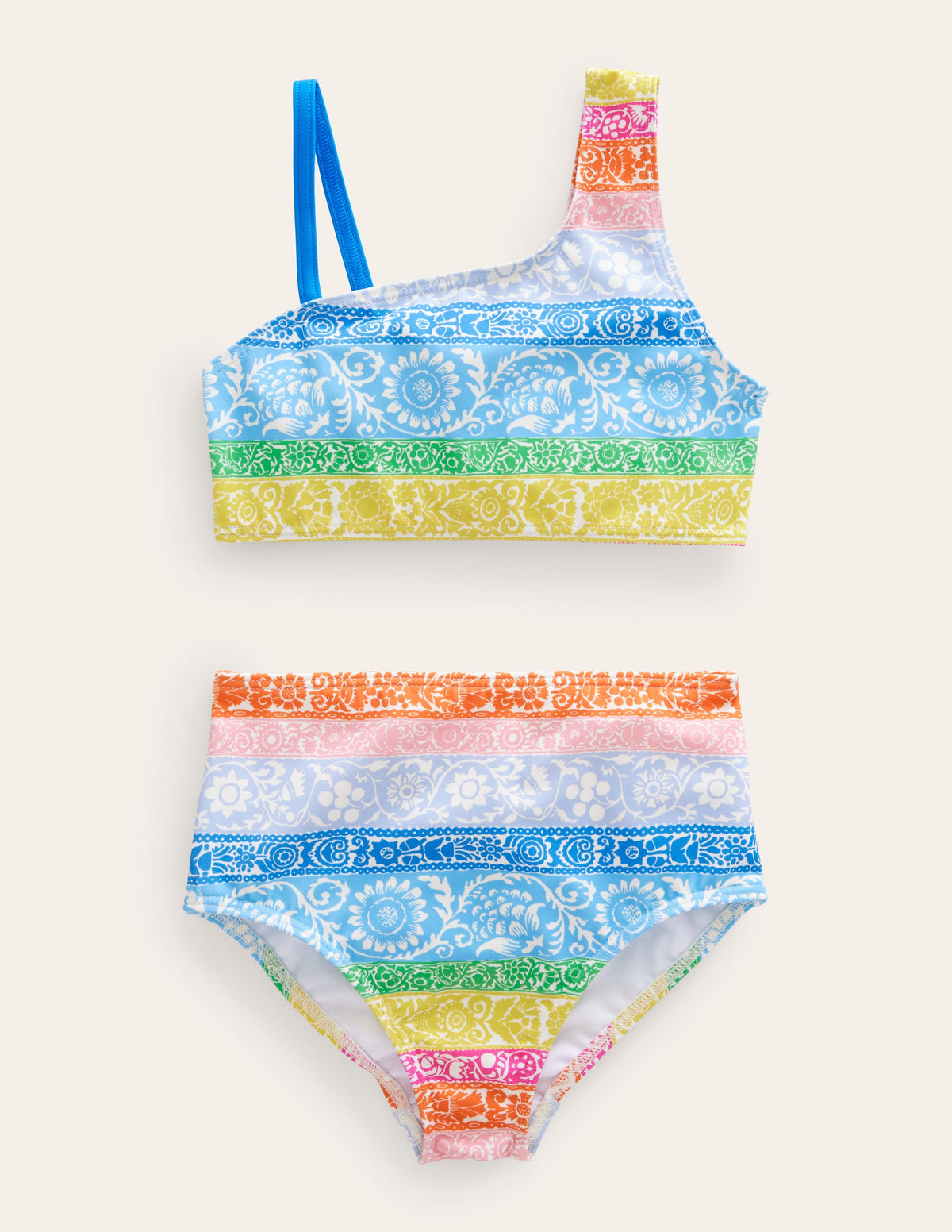 One Shoulder Bikini-Ivory, Multi  Wallpaper Stripe - Image 1
