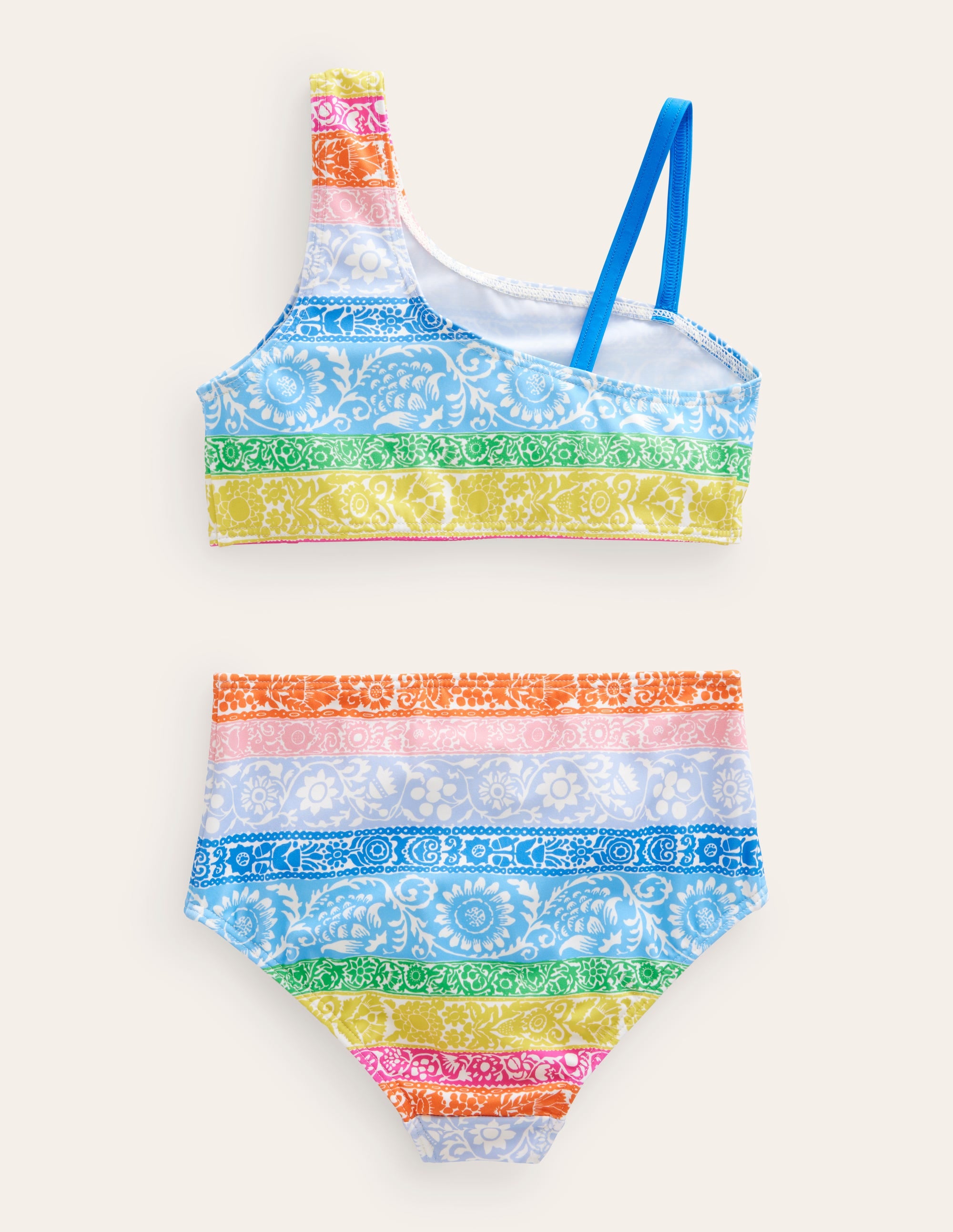 One Shoulder Bikini-Ivory, Multi  Wallpaper Stripe - Image 2