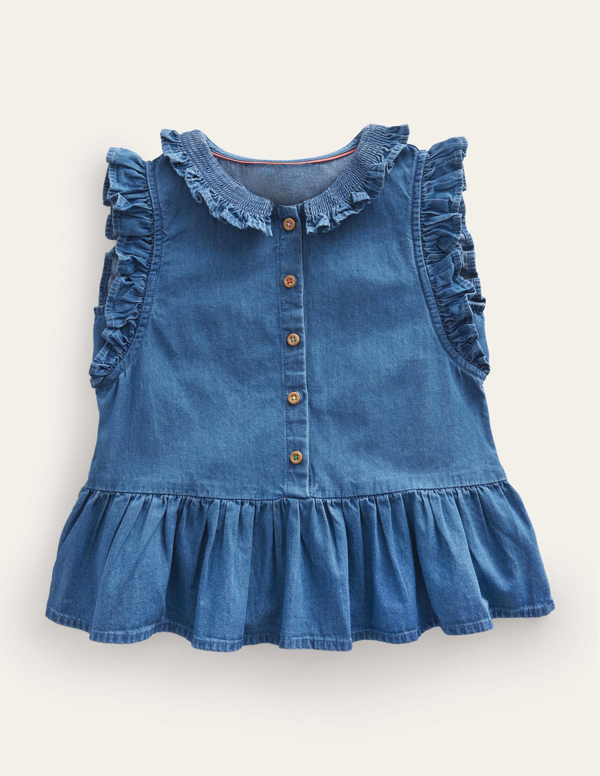Chambray Frill Sleeve Blouse-Chambray Blue-1