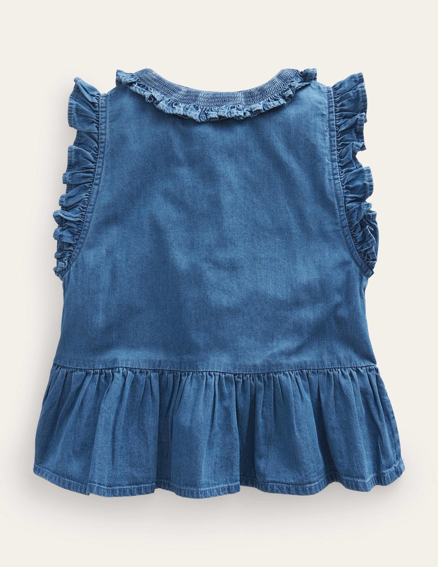 Chambray Frill Sleeve Blouse-Chambray Blue
