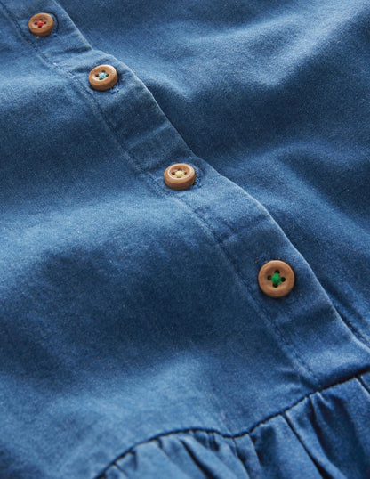 Chambray Frill Sleeve Blouse-Chambray Blue-3