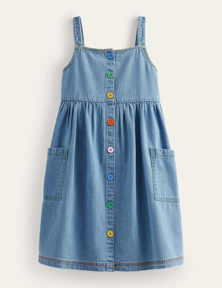 Button Through Pinafore Dress-Light Vintage