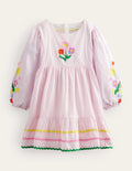 Embroidered Stripe Dress-Cameo Pink