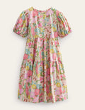 Tiered Printed Cotton Dress-Multi Painterly Floral