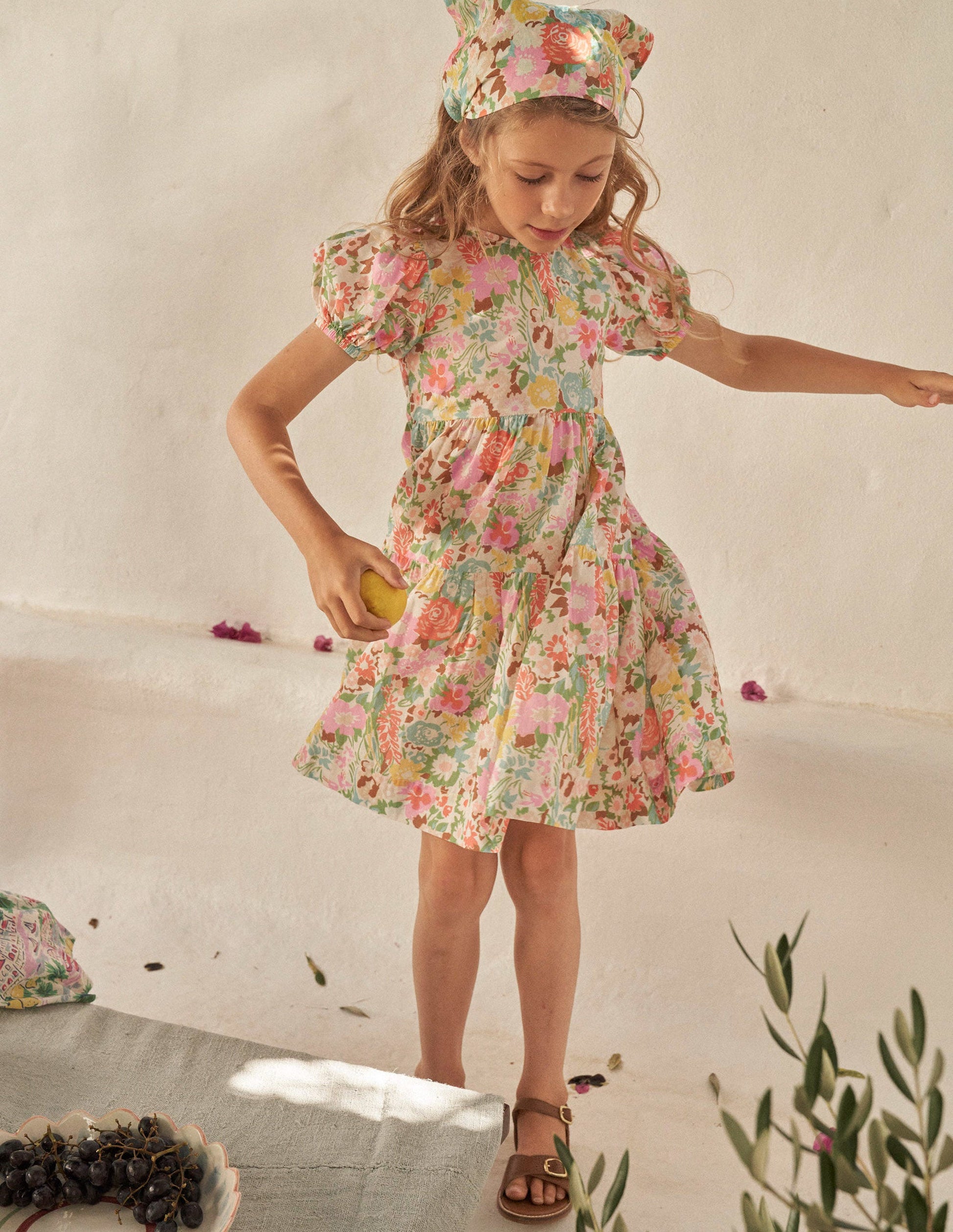 Tiered Printed Cotton Dress-Multi Painterly Floral-4
